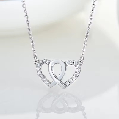 YASVITTI Circonia blanche cubique à la mode en rhodium plaqué 925 Double Sterling Collier de cœur en argent bijoux pour cadeau de la Saint-Valentin