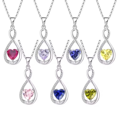 YASVITTI Pierre précieuse Collier à pendentif à l'infini Collier en zirconium cube Collier en pierre de naissance Coeur 925 Collier en argent sterling