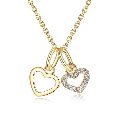 YASVITTI en gros 925 argent sterling Collier à deux cœurs enchanteur personnalisé Collier au cœur plaqué or bijoux
