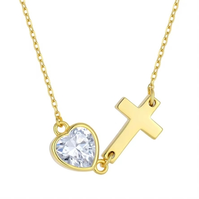 YASVITTI Collier en zirconium cube de cœur 925 en argent classique Collier en croix plain 18K plaqué en or