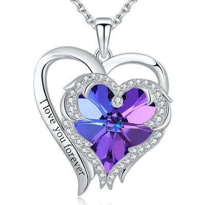 Sterling Silver Heart Pendant Necklace pourpre