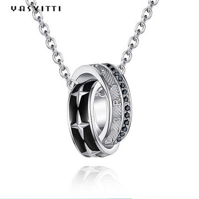 Bijoux 0.1oz 2.6ft double Ring Pendant Necklace 316L d'acier inoxydable de cravache