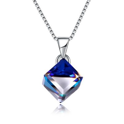 Autrichienne argentée Crystal Love Cube Necklace de la femme 925 de Sugar Cube Pendant Clavicle Chain