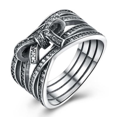 925 Sterling Silver Bowknot Finger Ring avec le cadeau de bijoux de Crystal Women Ring European Original