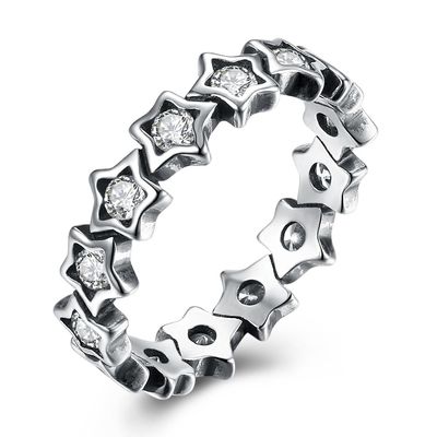 Cadeau du jour de 925 de Sterling Silver Rings Paved Cubic de Zircon d'étoile de doigt mères de Ring For Women Silver Jewelry