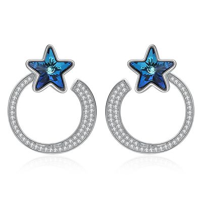 boucles d'oreille argentées solides du cadeau 5A CZ de boucles d'oreille de cercle d'étoile de 7.2g 2.6x2.1cm