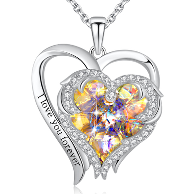 cristal jaune de 0.79x0.98in Sterling Silver Double Heart Necklace Austrian crystal
