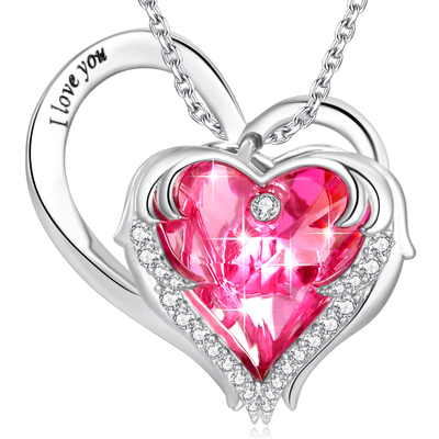 Cristal rose sans plomb de Sterling Silver Heart Pendant Necklace 1.18x0.98in Austrian crystal