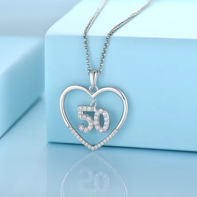 YASVITTI Mode personnalisée 925 Collier de cœur en argent sterling Nombre 50 et 30 Collier de pendentif en gros
