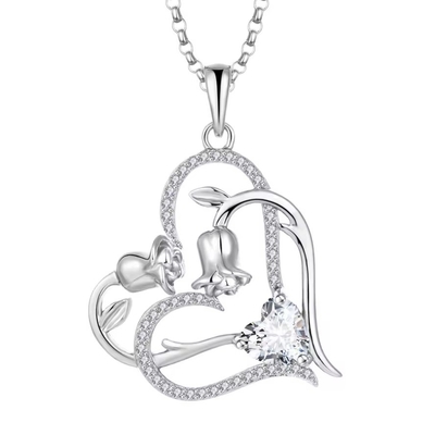 YASVITTI OEM Femmes cadeau Collier de cœur à cœur de zirconie en rhodium plaqué doux 925 Sterling Silver Double Collier de cœur