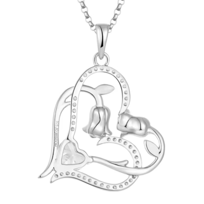 YASVITTI OEM Femmes cadeau Collier de cœur à cœur de zirconie en rhodium plaqué doux 925 Sterling Silver Double Collier de cœur