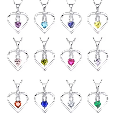 YASVITTI Cœur étincelant 5A Collier en zirconium Rhodium plaqué 925 Collier en argent sterling bijoux