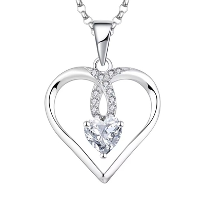 YASVITTI Cœur étincelant 5A Collier en zirconium Rhodium plaqué 925 Collier en argent sterling bijoux