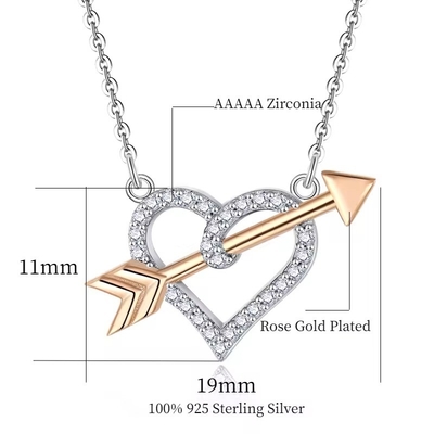 YASVITTI OEM ODM 925 Sterling Argent Collier Cupide Rose or plaqué cœurs flèches Collier Pour cadeau d'amant