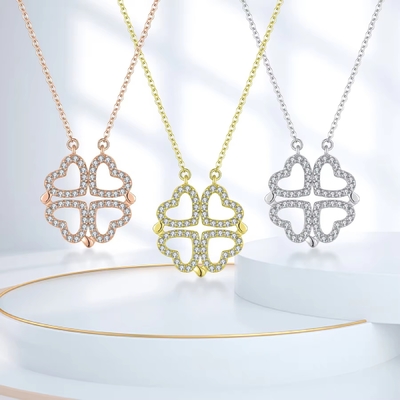 YASVITTI personnalisé Collier de trèfle magnétique romantique OEM Charme 925 argent sterling Délicat Cœur Collier de trèfle à quatre feuilles
