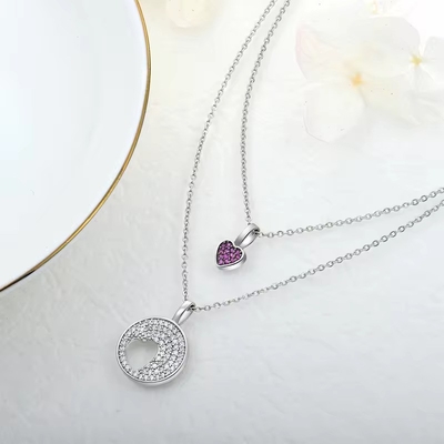 YASVITTI Rhodium plaqué CZ Femmes 925 Sterling Silver Zircon bijoux personnalisés Collier romantique rose