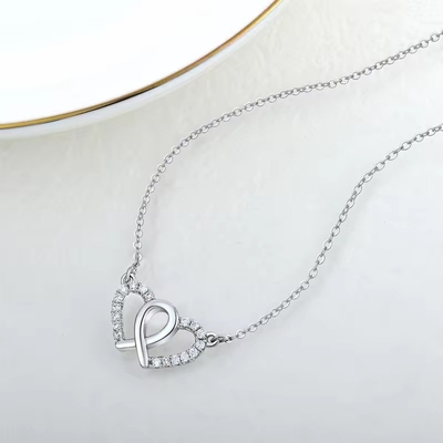 YASVITTI Circonia blanche cubique à la mode en rhodium plaqué 925 Double Sterling Collier de cœur en argent bijoux pour cadeau de la Saint-Valentin