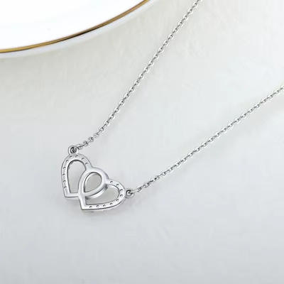 YASVITTI Circonia blanche cubique à la mode en rhodium plaqué 925 Double Sterling Collier de cœur en argent bijoux pour cadeau de la Saint-Valentin