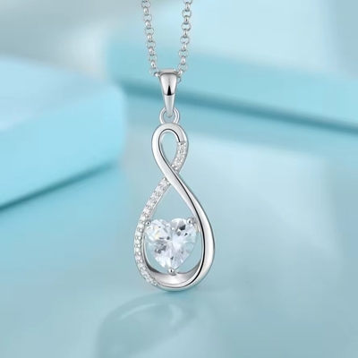 YASVITTI Pierre précieuse Collier à pendentif à l'infini Collier en zirconium cube Collier en pierre de naissance Coeur 925 Collier en argent sterling