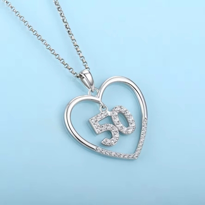 YASVITTI Mode personnalisée 925 Collier de cœur en argent sterling Nombre 50 et 30 Collier de pendentif en gros