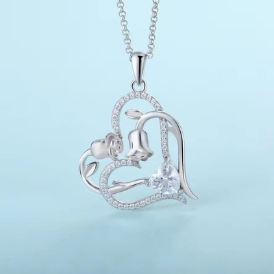 YASVITTI OEM Cadeau pour femmes Collier cœur à cœur Cube Zirconia Rhodium Plaqué Doux 925 Sterling Argent Double Coeur
