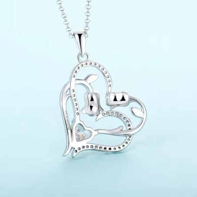 YASVITTI OEM Cadeau pour femmes Collier cœur à cœur Cube Zirconia Rhodium Plaqué Doux 925 Sterling Argent Double Coeur