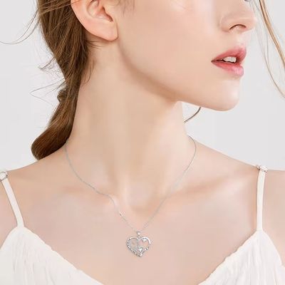 Je t'aime jusqu'à la lune et en arrière Collier pendant 925 Sterling Silver Collier de design de cœur classique