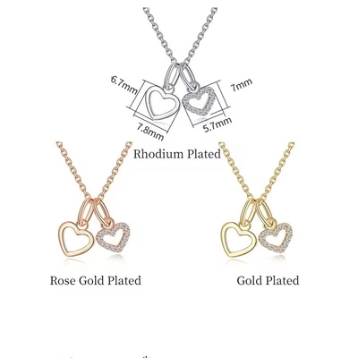 YASVITTI en gros 925 argent sterling Collier à deux cœurs enchanteur personnalisé Collier au cœur plaqué or bijoux
