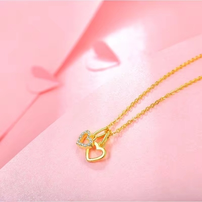 YASVITTI en gros 925 argent sterling Collier à deux cœurs enchanteur personnalisé Collier au cœur plaqué or bijoux