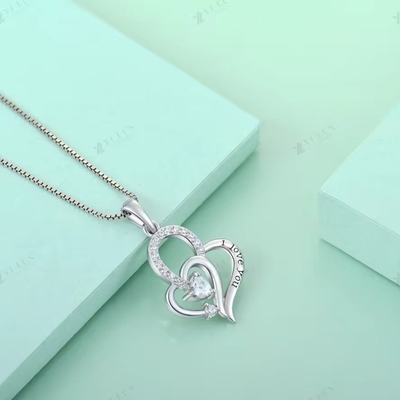 YASVITTI Je t'aime Collier de collier de cœur Coeur multicolore Cube Zirconia Luxe Argent 925 Collier de cœur bijoux