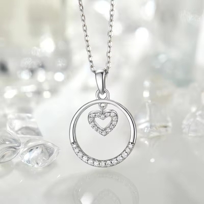 YASVITTI cadeau de la Saint-Valentin Collier en argent 925 rond CZ Collier de cœur plaqué en platine Collier de bijoux de mode