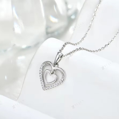 YASVITTI 925 argent sterling double creux CZ pierre diamant bijoux personnalisés grand mini collier en forme de cœur pendentif