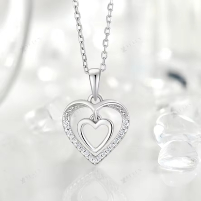 YASVITTI 925 argent sterling double creux CZ pierre diamant bijoux personnalisés grand mini collier en forme de cœur pendentif