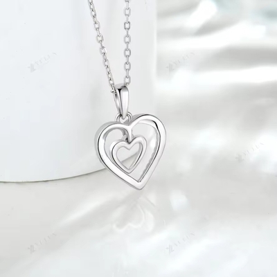 YASVITTI 925 argent sterling double creux CZ pierre diamant bijoux personnalisés grand mini collier en forme de cœur pendentif