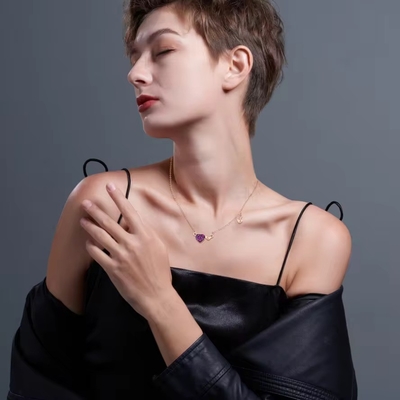 YASVITTI Joyaux cadeau de la Saint-Valentin Collier d'argent 925 Collier de pierre précieuse diamant Rose Collier de cœur plaqué d'or