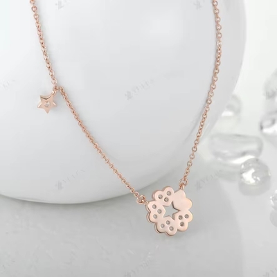 YASVITTI 925 Collier en argent sterling pour femmes Star Charms Délicat bijoux en forme de fleur 14K Collier de cœur doré rose
