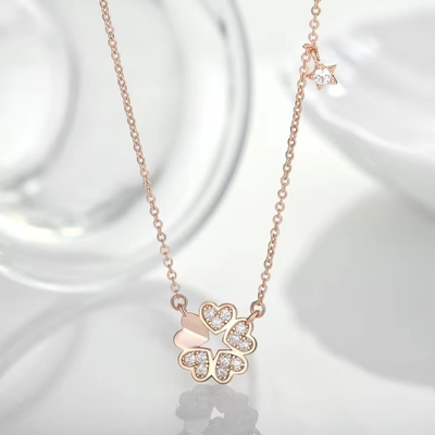 YASVITTI 925 Collier en argent sterling pour femmes Star Charms Délicat bijoux en forme de fleur 14K Collier de cœur doré rose