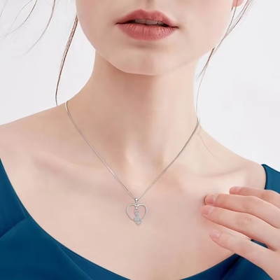 YASVITTI Collier de chat au cœur 925 Sterling Silver Cubic Zirconia Collier de chat plaqué en platine