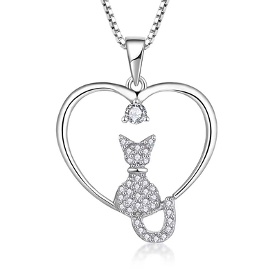 YASVITTI Collier de chat au cœur 925 Sterling Silver Cubic Zirconia Collier de chat plaqué en platine
