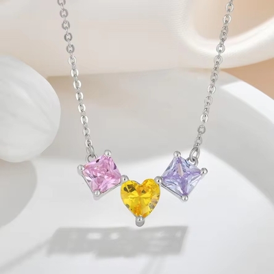 YASVITTI 925 Argent Sterling Coloriage en forme de cœur en zirconium Collier en collier en rhodium Joaillerie en gros