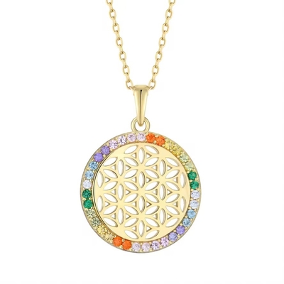 YASVITTI 925 Sterling Silver Flower of Life Rainbow CZ Pendant Collier Yoga et méditation Collier bijoux en gros