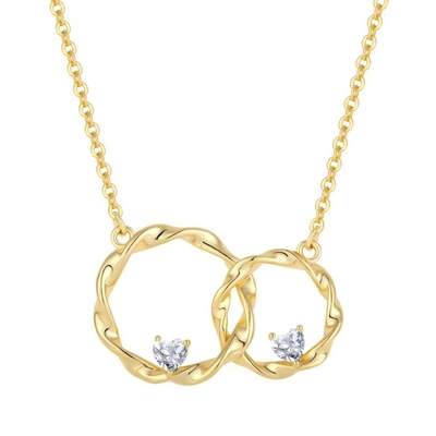 YASVITTI 14K or jaune plaqué cercle enroulé cœur cube Zirconia pendentif Collier 925 bijoux en argent sterling