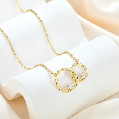 YASVITTI 14K or jaune plaqué cercle enroulé cœur cube Zirconia pendentif Collier 925 bijoux en argent sterling