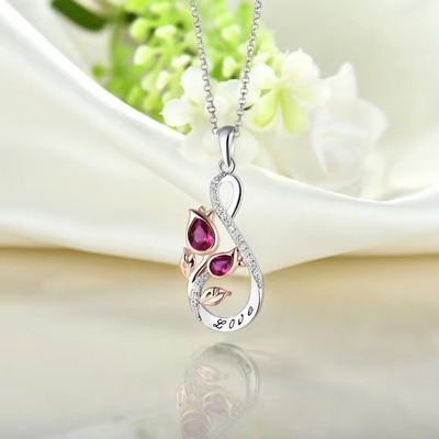 YASVITTI 925 Argent classique de rubis pendentif de fleurs de rose Collier Cube Zircon Collier d'amour gravé en gros