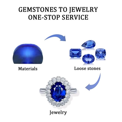 Des pierres précieuses de saphir bleu cultivées en laboratoire, de différentes formes et tailles, pour les bijoux