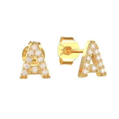 Des boucles d'oreilles en argent de la mode en argent sterling A-z Alphabets 18k or plaqué 925 Boucles d'oreilles en argent