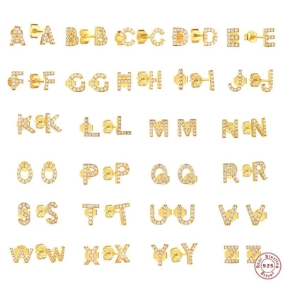 Des boucles d'oreilles en argent de la mode en argent sterling A-z Alphabets 18k or plaqué 925 Boucles d'oreilles en argent