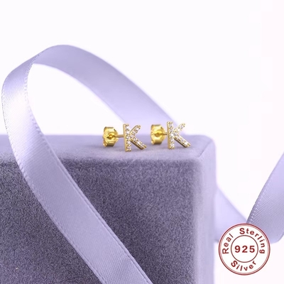Des boucles d'oreilles en argent de la mode en argent sterling A-z Alphabets 18k or plaqué 925 Boucles d'oreilles en argent