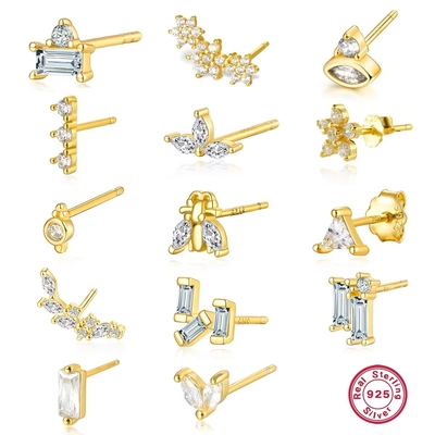 925 Sterling Silver Jewelry en gros Minimaliste Petit 925 Sterling Silver Zircon Stud Boucles d'oreilles ornées Boucles d'oreilles pour femmes
