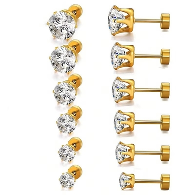 Des boucles d'oreilles en acier titane à aiguille fine en acier inoxydable rond 18k en or plaqué en zircon